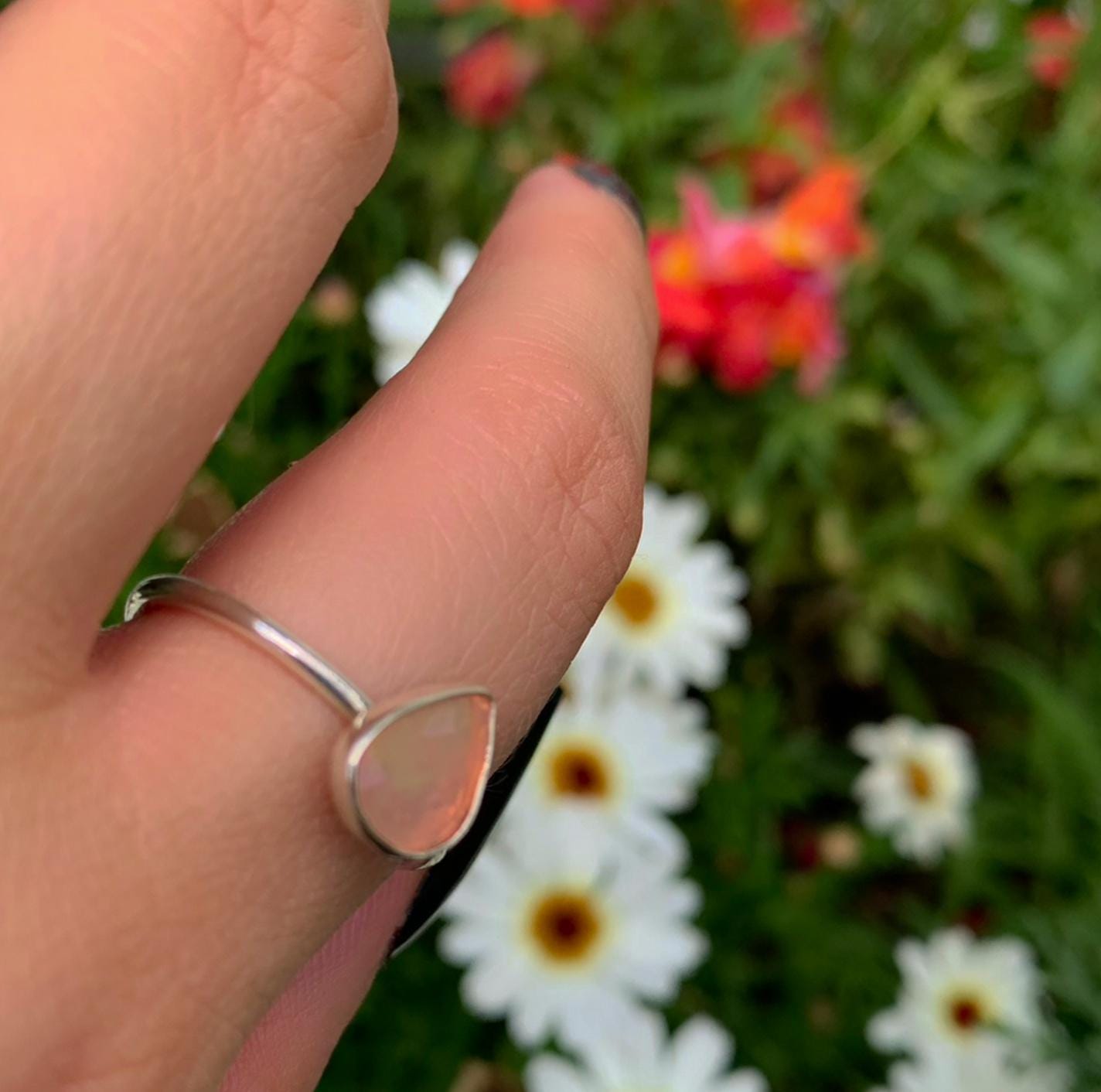 Rose Cut Peach-Pink Opal Ring - Size 9 - Sterling Silver - Ethically Sourced Ethiopian Opal Jewellery - Dainty Opal Stacking Ring Faceted