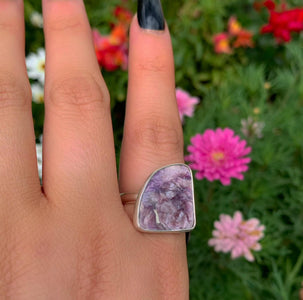 Charoite Ring - Size 9 - Sterling Silver - Large Purple Charoite Statement Jewellery