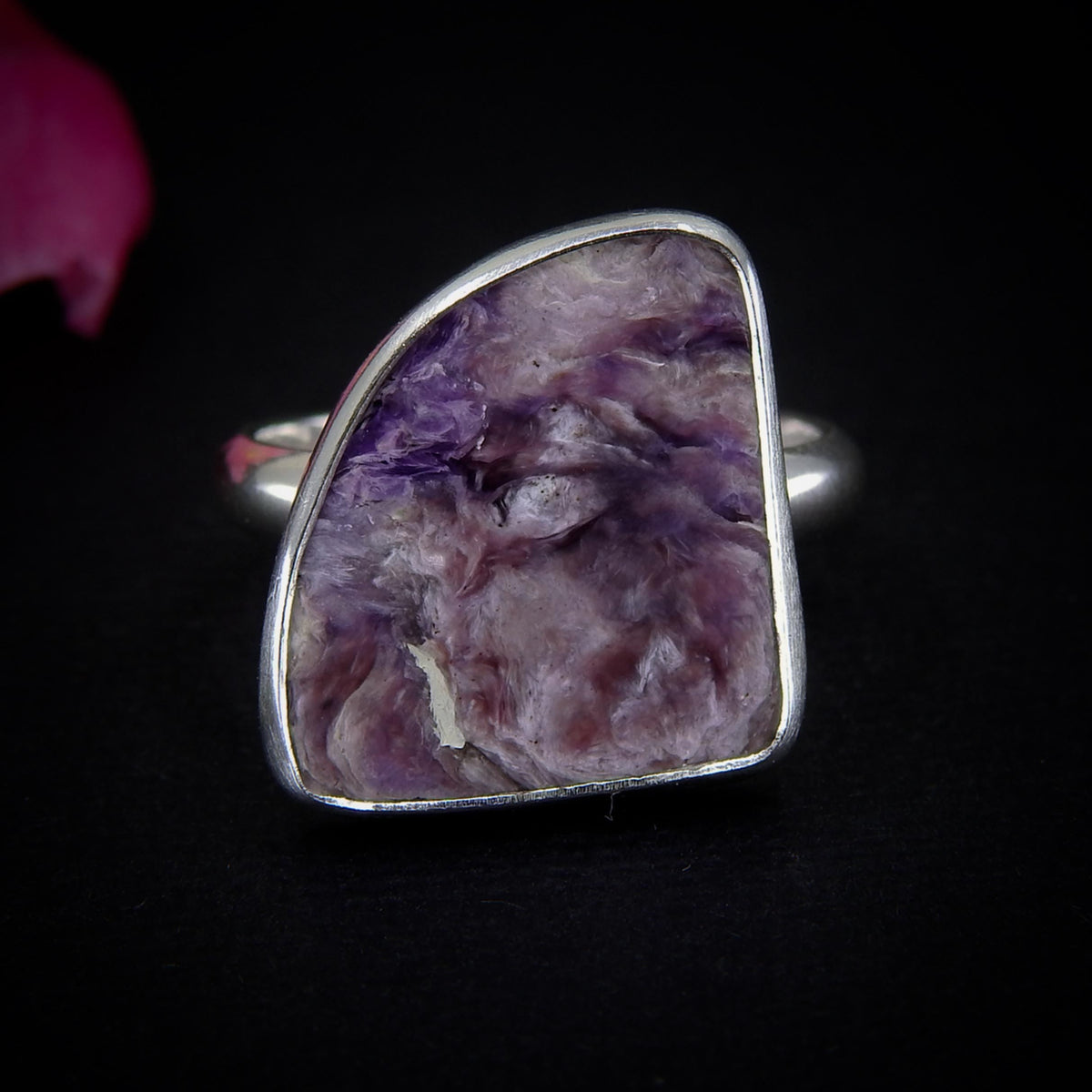 Charoite Ring - Size 9 - Sterling Silver - Large Purple Charoite Statement Jewellery