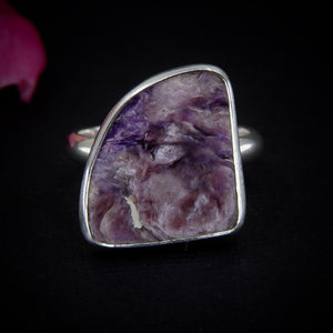 Charoite Ring - Size 9 - Sterling Silver - Large Purple Charoite Statement Jewellery