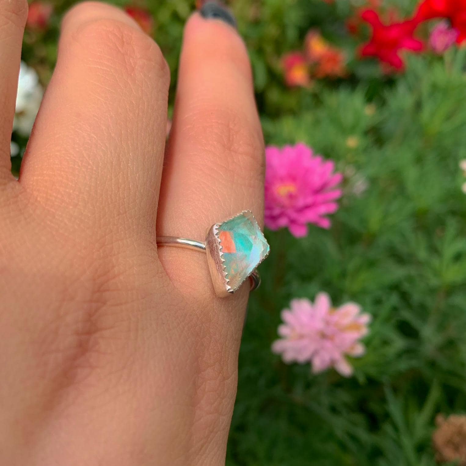 Angel Aura Quartz Ring - Size 9 - Sterling Silver - Kite Cut Angel Aura Quartz Jewellery