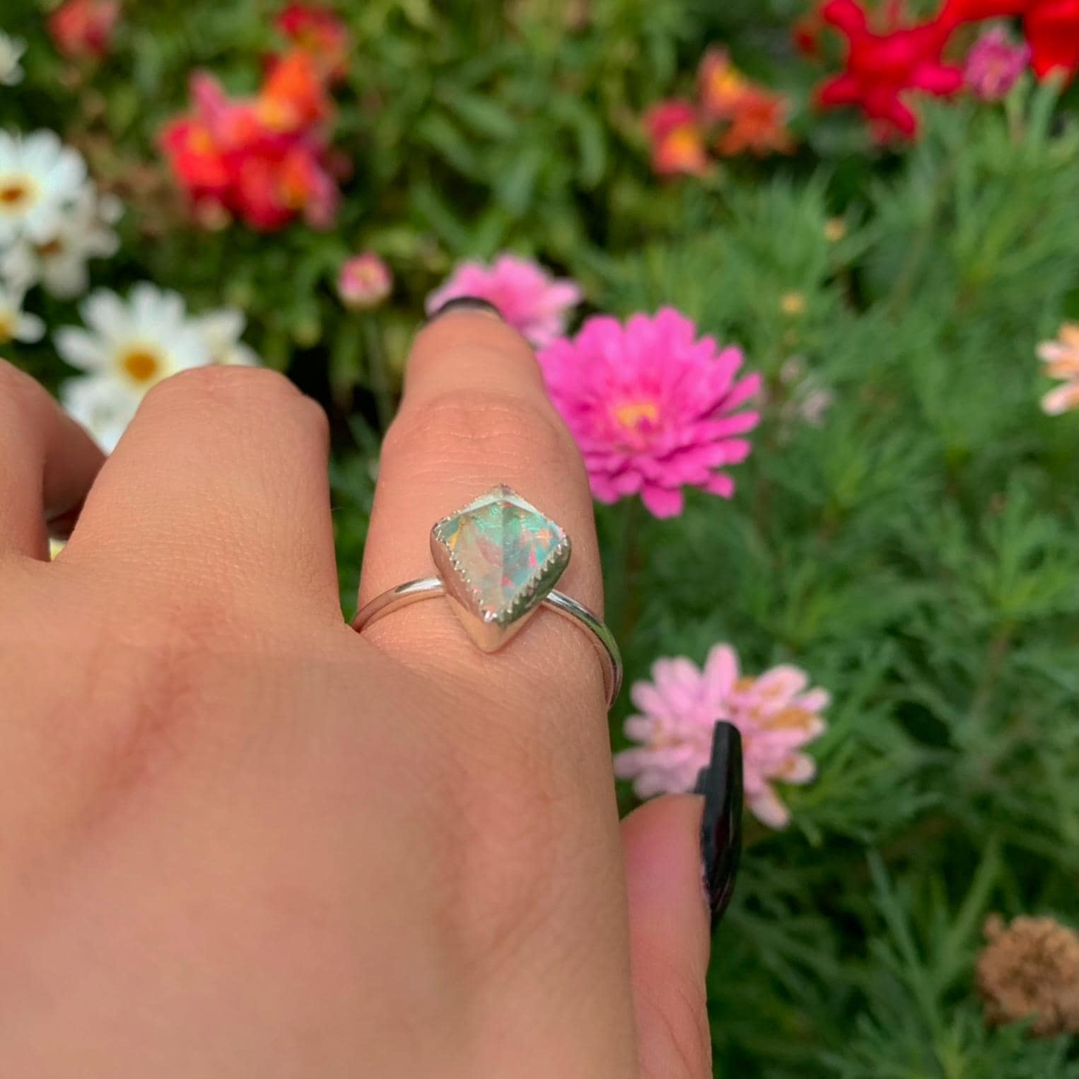 Angel Aura Quartz Ring - Size 9 - Sterling Silver - Kite Cut Angel Aura Quartz Jewellery