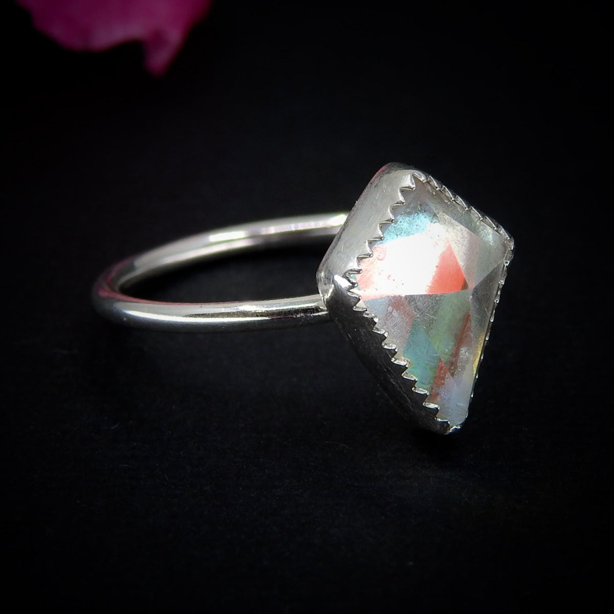 Angel Aura Quartz Ring - Size 9 - Sterling Silver - Kite Cut Angel Aura Quartz Jewellery