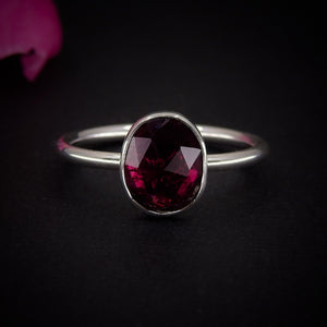 Rose Cut Rhodolite Garnet Ring - Size 6 - Sterling Silver - Faceted Pink Garnet Jewelry
