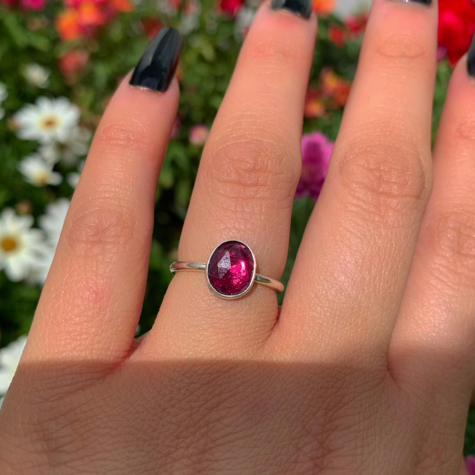 Rose Cut Rhodolite Garnet Ring - Size 6 - Sterling Silver - Faceted Pink Garnet Jewelry