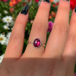 Rose Cut Rhodolite Garnet Ring - Size 6 - Sterling Silver - Faceted Pink Garnet Jewelry