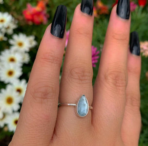 Rose Cut Aquamarine Ring - Size 6 - Sterling Silver - Dainty Teardrop Blue Aquamarine Jewellery