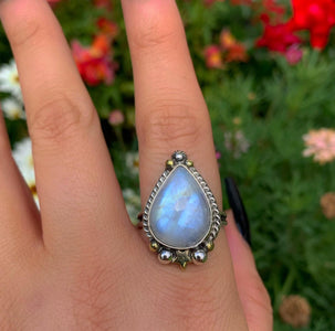 Moonstone Ring - Size 11 to 11 1/4 - Sterling Silver - Rainbow Moonstone Star Jewelry