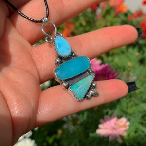 Larimar, Smithsonite & Australian Boulder Opal Pendant - Sterling Silver - Mermaid Necklace