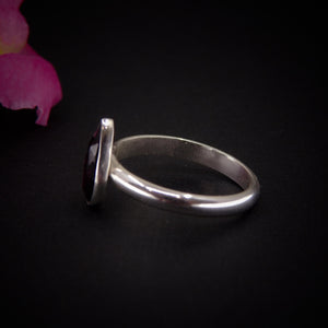 Rose Cut Rhodolite Garnet Ring - Size 10 to 10 1/4 - Sterling Silver - Teardrop Faceted Garnet Jewelry - Pink Garnet Thick Ring Band