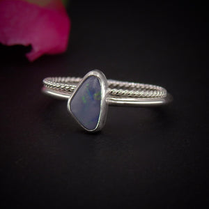 Australian Opal Ring Set - Size 7 1/2 to 7 3/4 - Sterling Silver - Lightning Ridge Opal Jewelry - Dainty Blue Opal Stacking Rings Stack