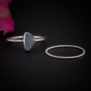 Australian Opal Ring Set - Size 7 1/2 to 7 3/4 - Sterling Silver - Lightning Ridge Opal Jewelry - Dainty Blue Opal Stacking Rings Stack