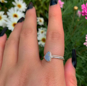 Australian Opal Ring Set - Size 7 1/2 to 7 3/4 - Sterling Silver - Lightning Ridge Opal Jewelry - Dainty Blue Opal Stacking Rings Stack