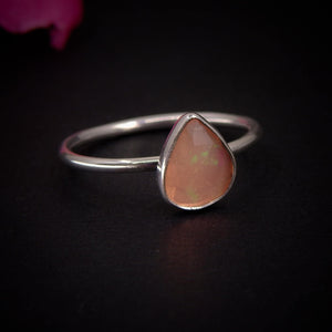 Rose Cut Peach-Pink Opal Ring - Size 9 - Sterling Silver - Ethically Sourced Ethiopian Opal Jewellery - Dainty Opal Stacking Ring Faceted