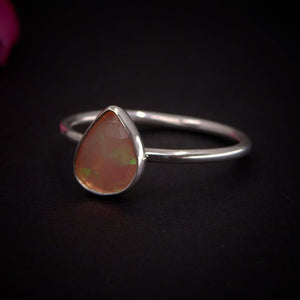 Rose Cut Peach-Pink Opal Ring - Size 9 - Sterling Silver - Ethically Sourced Ethiopian Opal Jewellery - Dainty Opal Stacking Ring Faceted