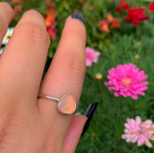 Rose Cut Peach-Pink Opal Ring - Size 9 - Sterling Silver - Ethically Sourced Ethiopian Opal Jewellery - Dainty Opal Stacking Ring Faceted