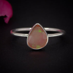 Rose Cut Peach-Pink Opal Ring - Size 9 - Sterling Silver - Ethically Sourced Ethiopian Opal Jewellery - Dainty Opal Stacking Ring Faceted