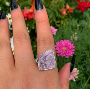Charoite Ring - Size 9 - Sterling Silver - Large Purple Charoite Statement Jewellery
