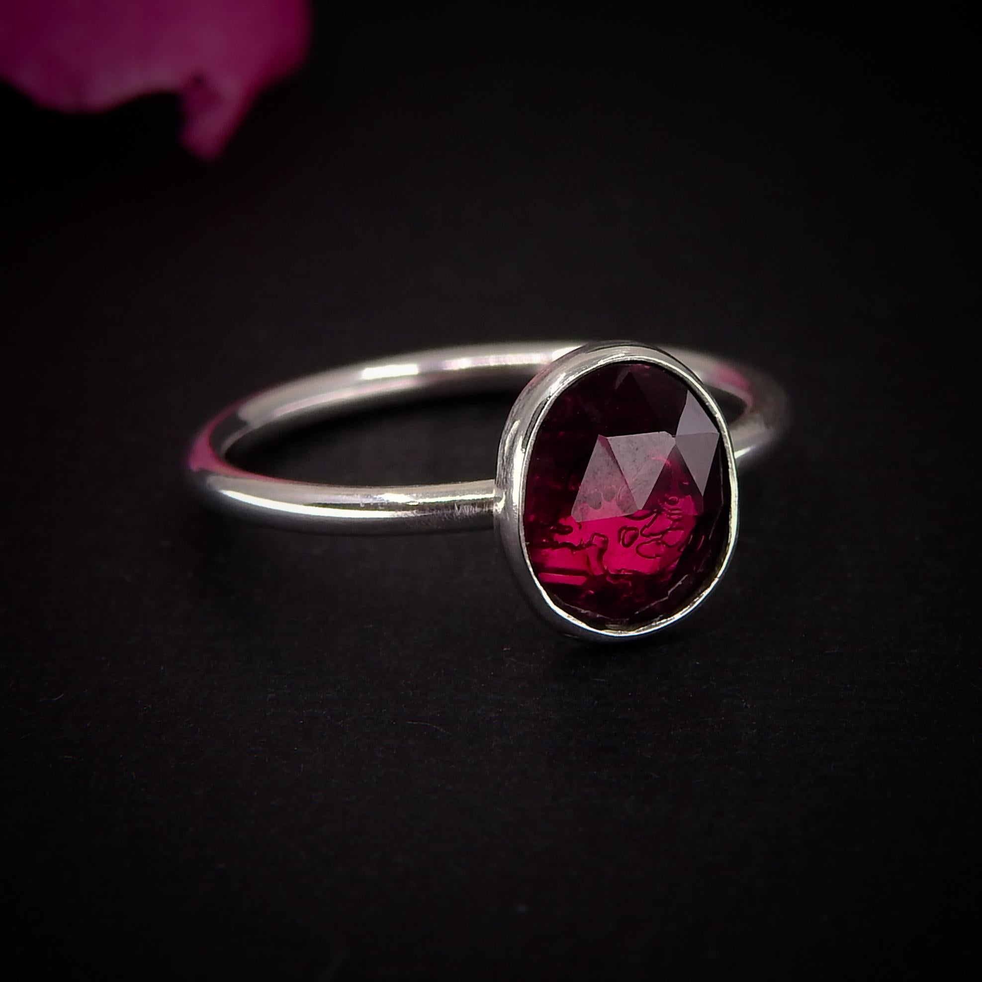 Rose Cut Rhodolite Garnet Ring - Size 6 - Sterling Silver - Faceted Pink Garnet Jewelry