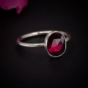 Rose Cut Rhodolite Garnet Ring - Size 6 - Sterling Silver - Faceted Pink Garnet Jewelry