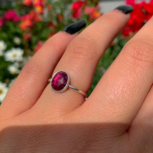 Rose Cut Rhodolite Garnet Ring - Size 6 - Sterling Silver - Faceted Pink Garnet Jewelry