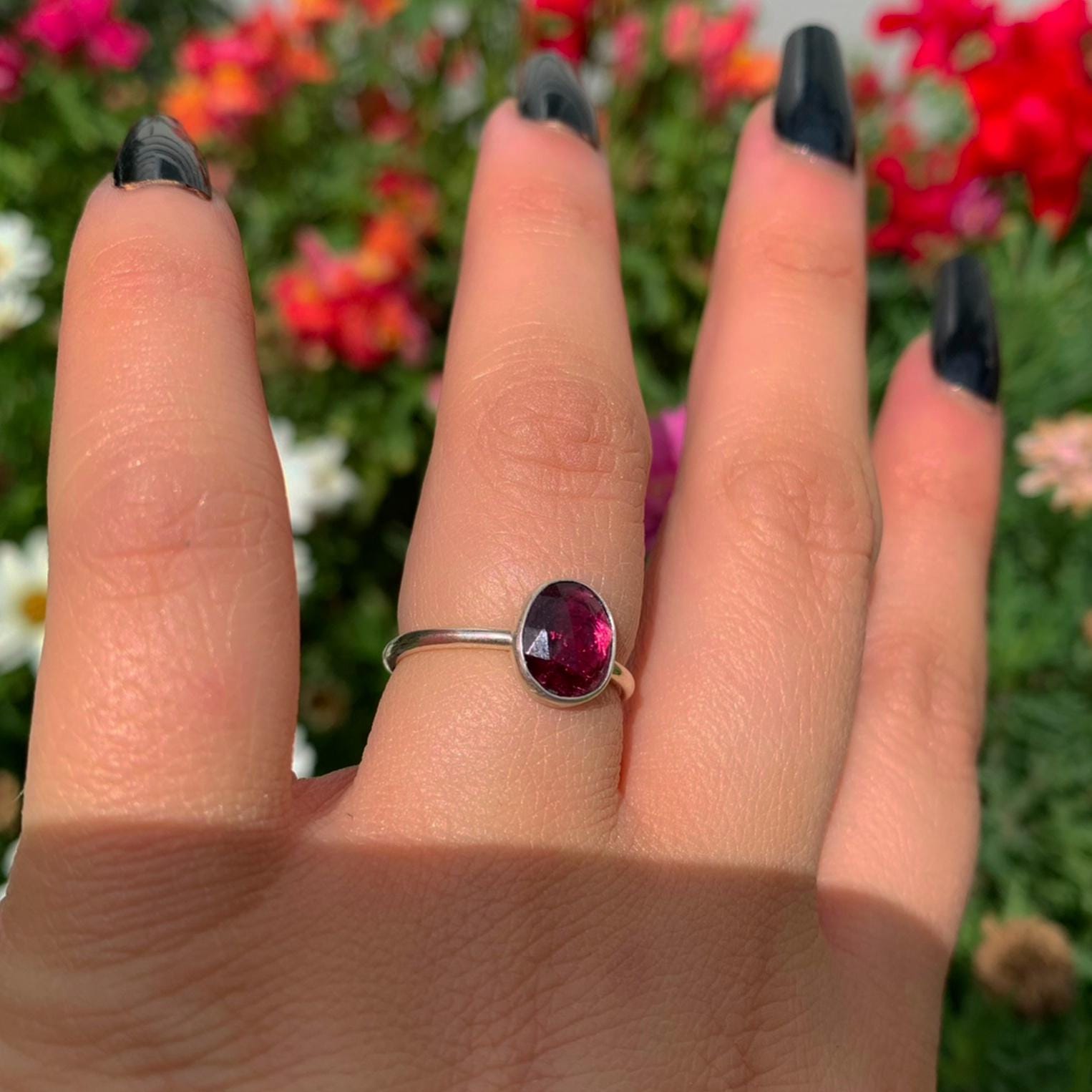 Rose Cut Rhodolite Garnet Ring - Size 6 - Sterling Silver - Faceted Pink Garnet Jewelry