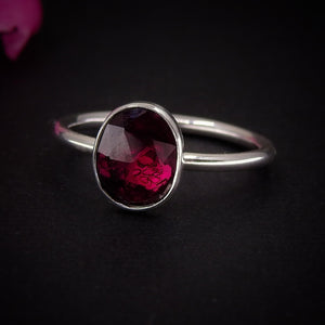 Rose Cut Rhodolite Garnet Ring - Size 6 - Sterling Silver - Faceted Pink Garnet Jewelry