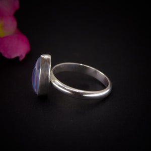 Rose Cut Clear Quartz & Aurora Opal Ring - Size 9 1/4 - Sterling Silver - Teardrop Pastel Rainbow Crystal Jewellery