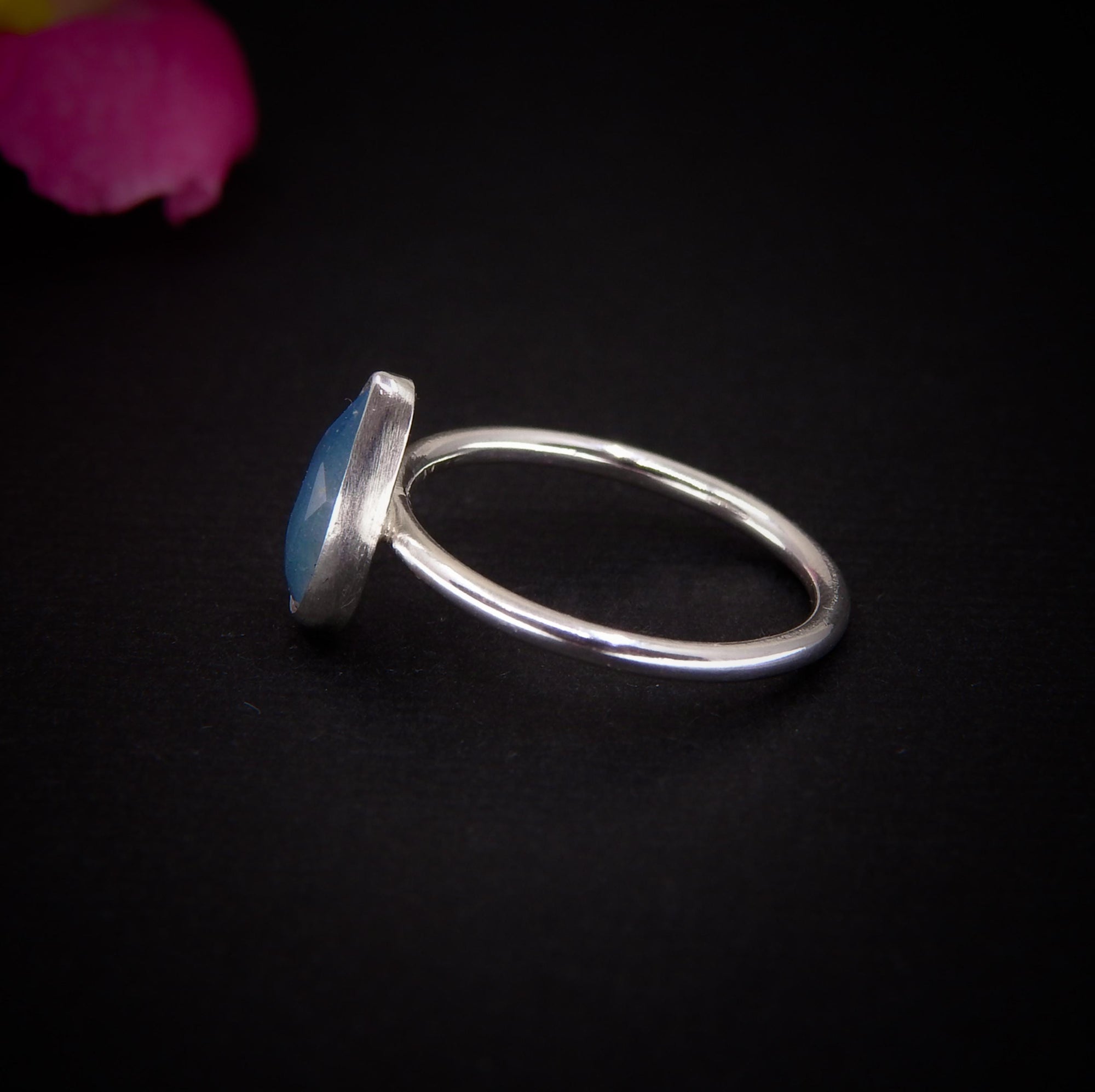Rose Cut Aquamarine Ring - Size 6 - Sterling Silver - Dainty Teardrop Blue Aquamarine Jewellery