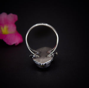 Moonstone & Angel Aura Quartz Ring - Size 8 - Sterling Silver - Celestial Moon Rainbow Crystal Jewellery
