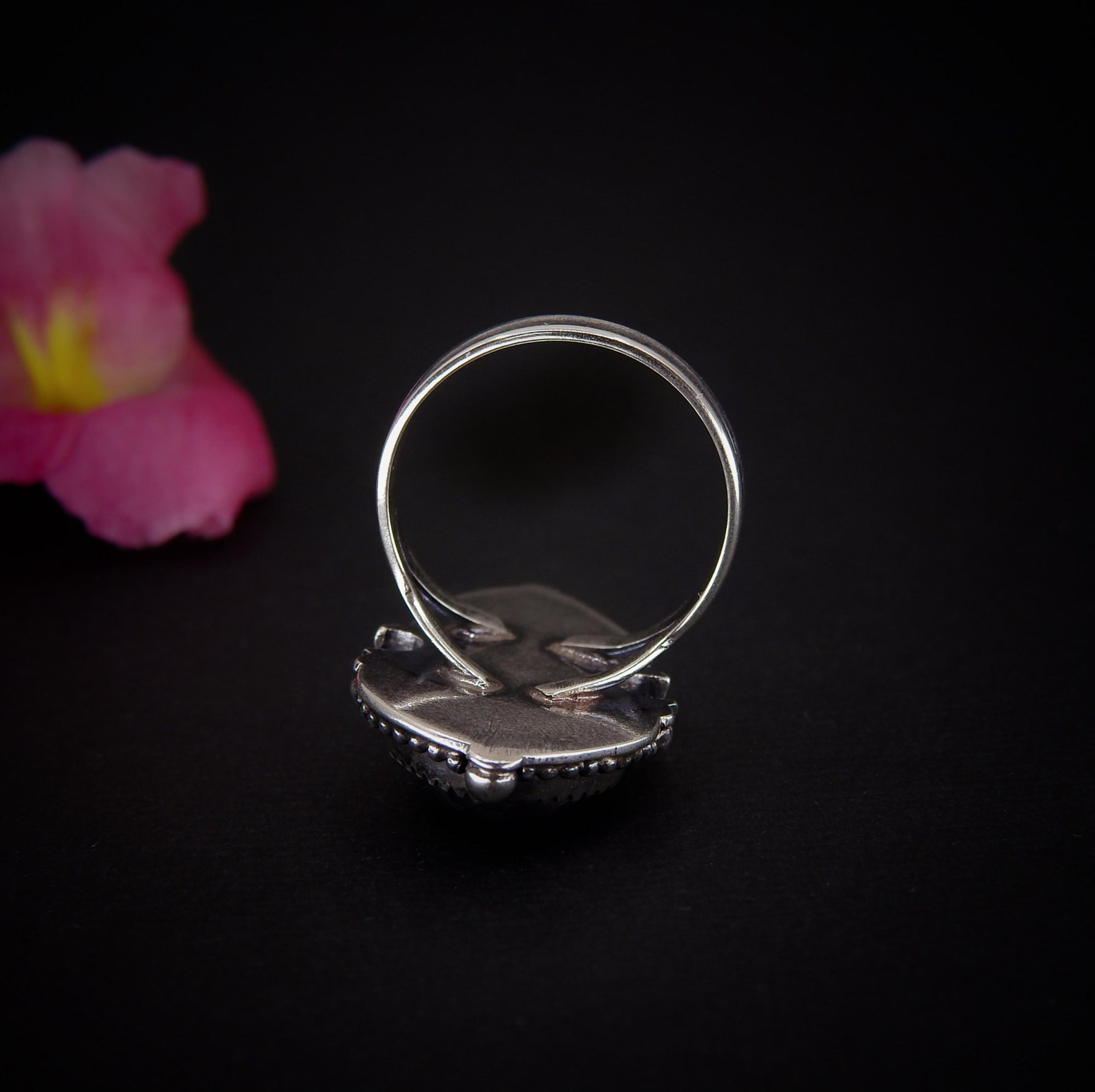 Rose Cut Clear Quartz with Aurora Opal & Moonstone Ring - Size 7 1/4 - Sterling Silver - Rainbow Opal Crescent Moon Celestial Jewelry