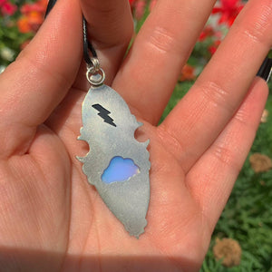 Black Onyx & Opalite Pendant - Sterling Silver - Crescent Moon Celestial Jewellery