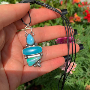 Larimar, Smithsonite & Australian Boulder Opal Pendant - Sterling Silver - Mermaid Necklace