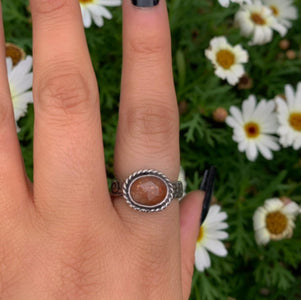 Sunstone Ring - Size 8 - Sterling Silver - Rose Cut Sunstone Jewelry - Sunstone Jewellery - Thick Floral Detailed Ring Band OOAK