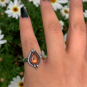 Sunstone Ring - Size 5 - Sterling Silver - Dainty Sunstone Jewelry - Confetti Sunstone Jewellery - Teardrop Orange Gemstone Thick Ring Band