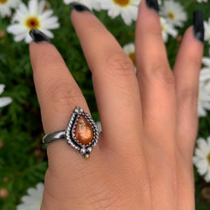 Sunstone Ring - Size 5 - Sterling Silver - Dainty Sunstone Jewelry - Confetti Sunstone Jewellery - Teardrop Orange Gemstone Thick Ring Band