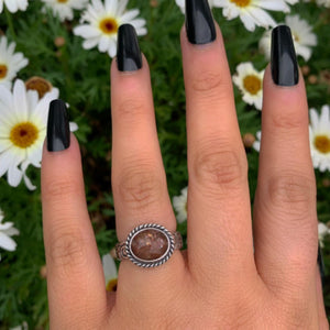 Sunstone Ring - Size 6 - Sterling Silver - Rose Cut Sunstone Jewelry - Sunstone Jewellery - Thick Floral Detailed Ring Band OOAK