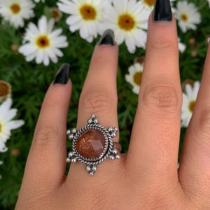 Sunstone Ring - Size 6 1/2 - Sterling Silver - Sunstone Sun Jewelry - Confetti Rose Cut Sunstone - Faceted Round Orange Gemstone Sun OOAK
