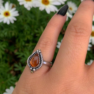 Sunstone Ring - Size 5 - Sterling Silver - Dainty Sunstone Jewelry - Confetti Sunstone Jewellery - Teardrop Orange Gemstone Thick Ring Band