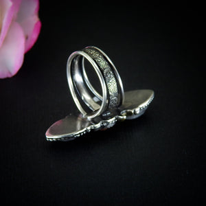 Sunstone & Moonstone Ring - Size 9 to 9 1/4 - Sterling Silver - Crescent Moon, Sun and Star Jewellery - Confetti Triple Stone Celestial Ring