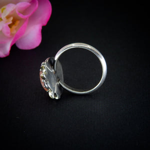 Sunstone Ring - Size 9 1/4 - Sterling Silver - Sunstone Statement Jewelry - Confetti Sunstone Jewelry - Crescent Moon & Star Celestial Ring