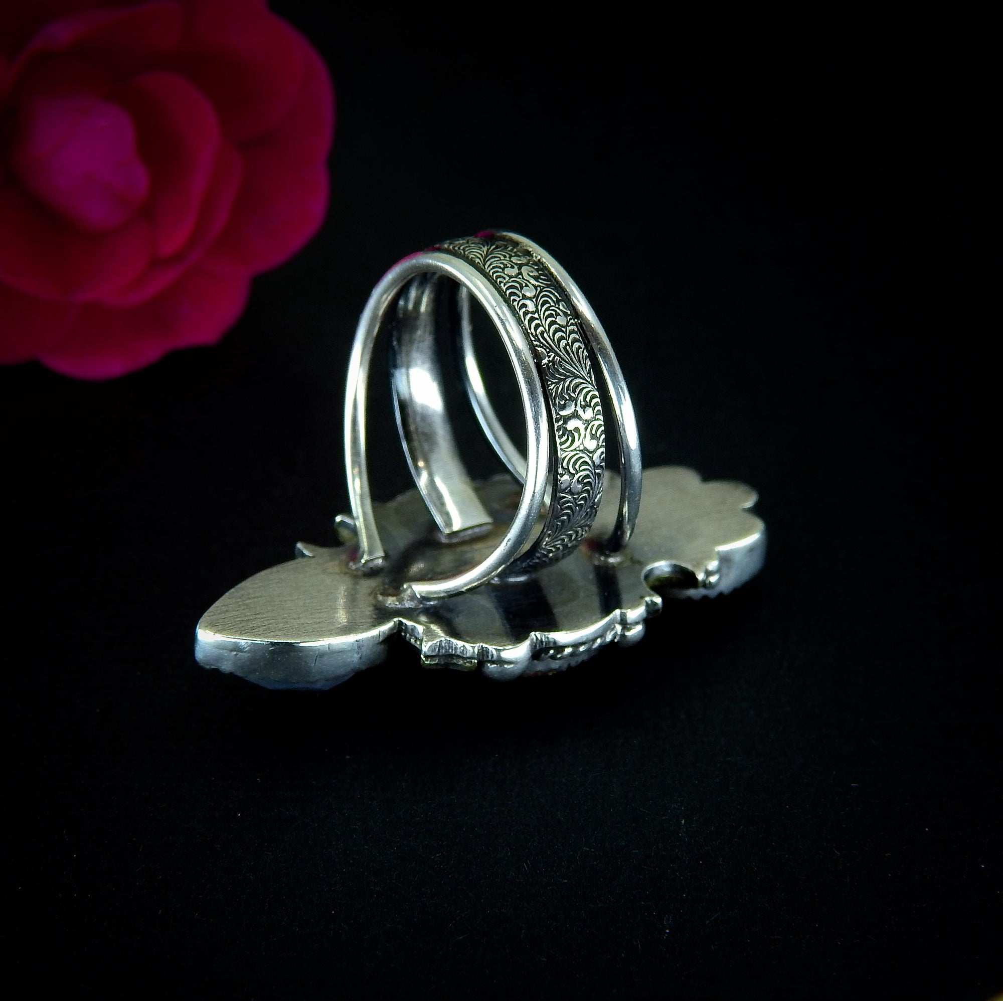 Sunstone & Moonstone Ring - Size 7 1/4 - Sterling Silver - Crescent Moon, Sun and Star Jewellery - Confetti Triple Stone Celestial Ring