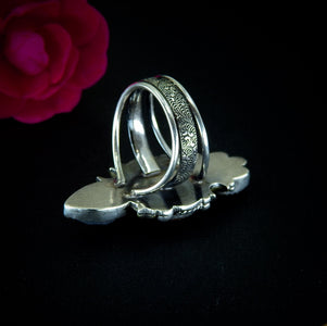 Sunstone & Moonstone Ring - Size 7 1/4 - Sterling Silver - Crescent Moon, Sun and Star Jewellery - Confetti Triple Stone Celestial Ring