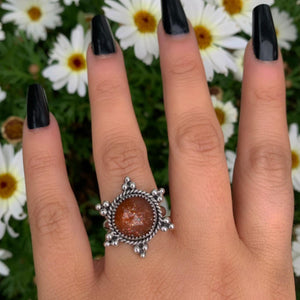 Sunstone Ring - Size 6 1/2 - Sterling Silver - Sunstone Sun Jewelry - Confetti Rose Cut Sunstone - Faceted Round Orange Gemstone Sun OOAK