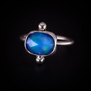 Rose Cut Clear Quartz & Aurora Opal Ring - Size 6 to 6 1/4 - Sterling Silver