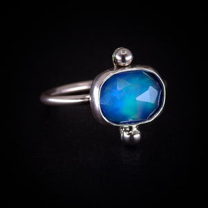 Rose Cut Clear Quartz & Aurora Opal Ring - Size 6 to 6 1/4 - Sterling Silver