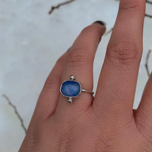 Rose Cut Clear Quartz & Aurora Opal Ring - Size 6 to 6 1/4 - Sterling Silver