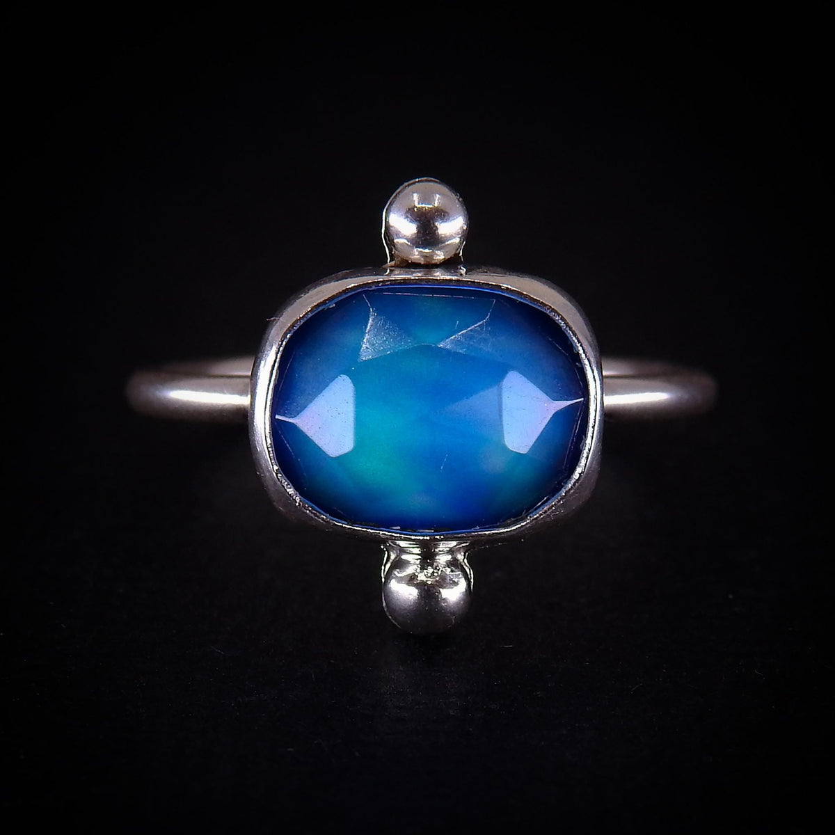 Rose Cut Clear Quartz & Aurora Opal Ring - Size 6 to 6 1/4 - Sterling Silver