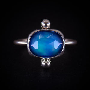 Rose Cut Clear Quartz & Aurora Opal Ring - Size 6 to 6 1/4 - Sterling Silver