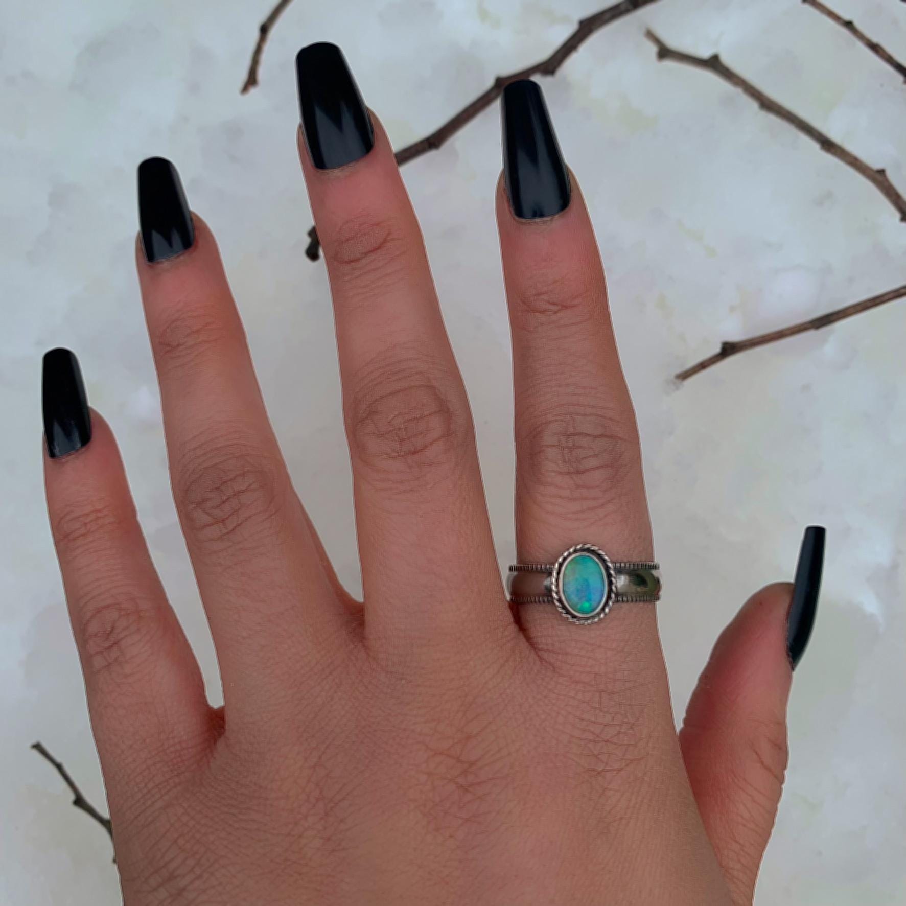 Australian Crystal Opal Ring - Size 11 - Sterling Silver